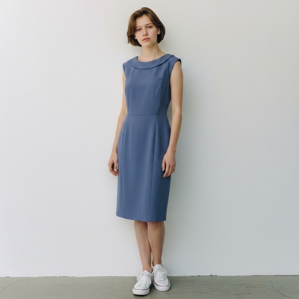 Vintage Y2K The Limited Navy Blue Dress‎ Cap Sleeve Sheath Dress 12 Mod Pinup